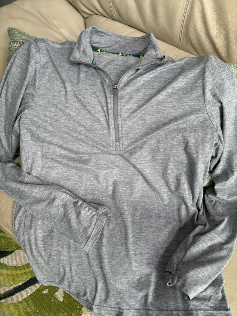 Tek Gear Heather Gray Performance Pullover with Lime Accents